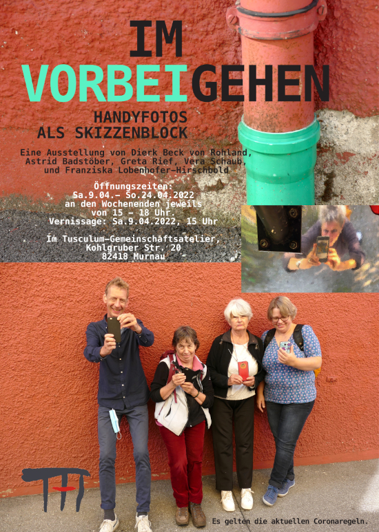 Plakat zur Ausstellung von Astrid Badstöber, Franziska Lobenhofer-Hirschbold, Greta Rief, Vera Schaub, Dierk Beck von Rohland im Tusculum Murnau